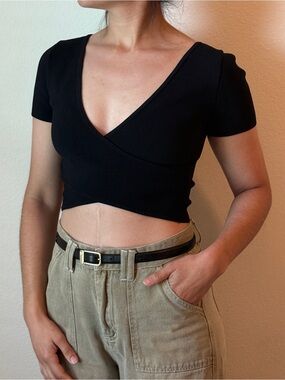 Babaton Black Wrap V-Neck Crop Top